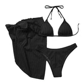 Einfarbiger, strukturierter Neckholder-Badeanzug zum Selbstbinden, gepolstert, 3-teilig